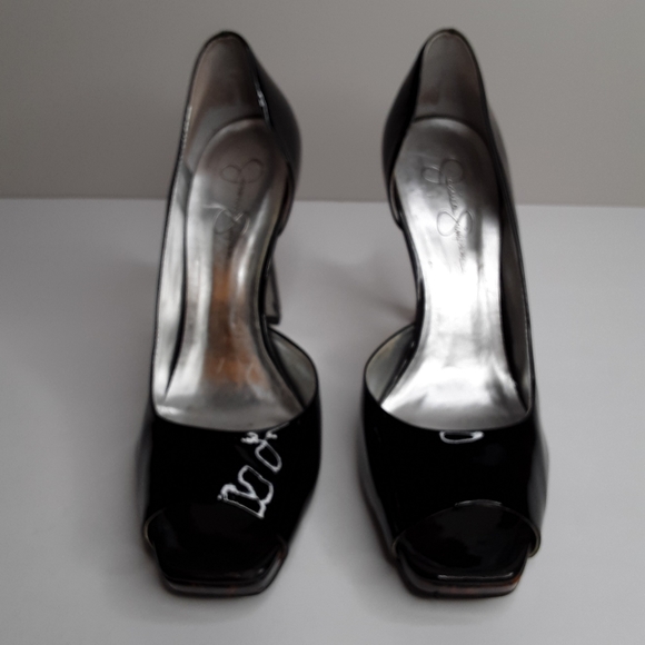 Jessica Simpson black patent peeptoe heels - Picture 2 of 8